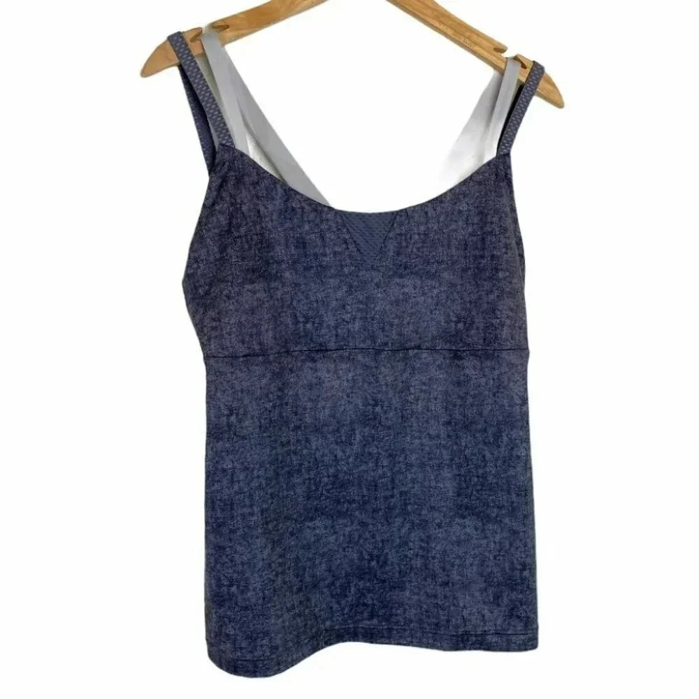 Spyder‎ Activewear Tank Top Large Blue Gray Heathered Strappy Shelf Bra Camisole
